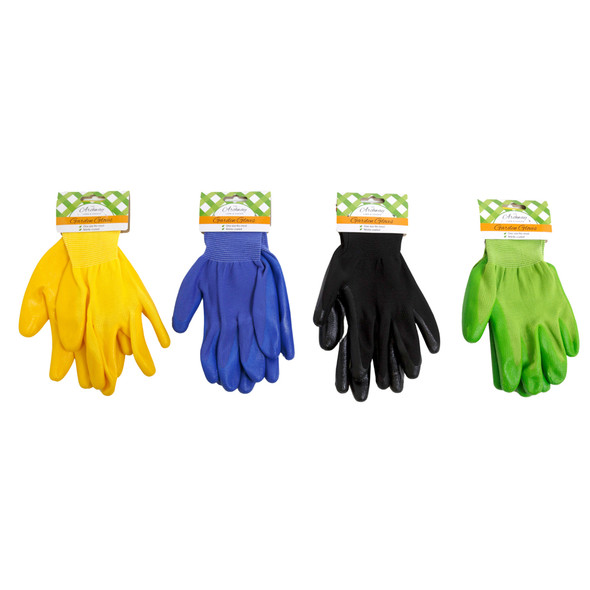 GARDEN GLOVES NITRILE COATED 4AST SOLID COLORS GARDEN CARD *NO SALE CA*