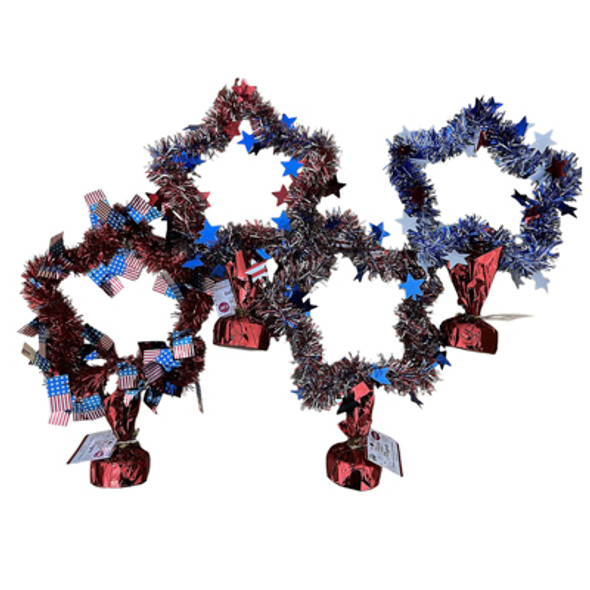 TINSEL STAR CENTERPIECE/BALLOON WEIGHT 4AST 13.4X 8.7IN PATRIOTIC/HT TINSEL STAR CENTERPIECE/BALLOON WEIGHT 4AST 13.4X 8.7IN PATRIOTIC/HT