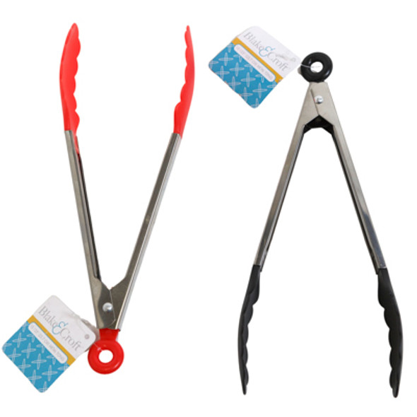 TONGS METAL W/PLASTIC HEAD BLACK/RED 10.125IN L B&C/HT