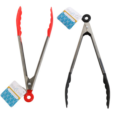 TONGS METAL W/PLASTIC HEAD BLACK/RED 10.125IN L B&C/HT