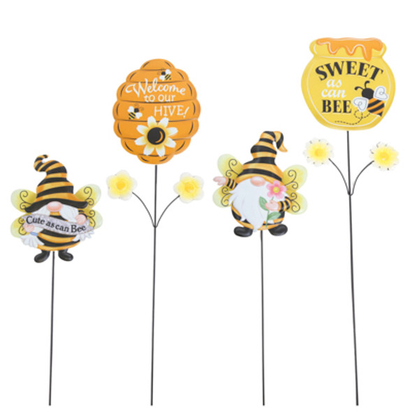 GARDEN YARD STAKE METAL BEE GNOME 4AST 24IN L/GARDEN BARBELL LABEL