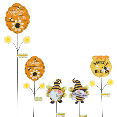 GARDEN YARD STAKE METAL BEE GNOME 4AST 24IN L/GARDEN BARBELL LABEL