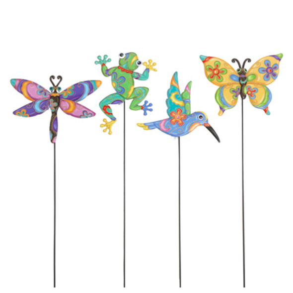 GARDEN YARD STAKE METAL 4AST/24IN L COLORFUL FROG/BIRD/BUTTERFLY/DRAGONFLY GARDEN BARBELL GARDEN YARD STAKE METAL 4AST/24IN L COLORFUL FROG/BIRD/BUTTERFLY/DRAGONFLY GARDEN BARBELL