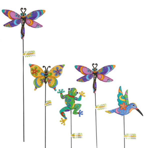 GARDEN YARD STAKE METAL 4AST/24IN L COLORFUL FROG/BIRD/BUTTERFLY/DRAGONFLY GARDEN BARBELL
