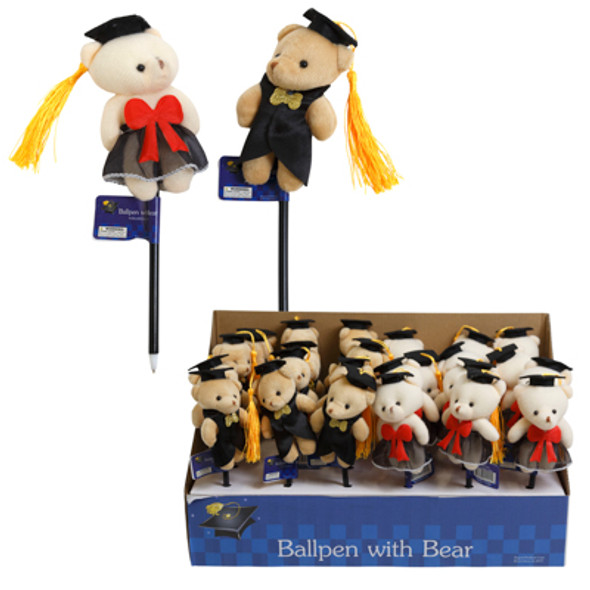 GRADUATION BEAR PLUSH ON PEN BOY/GIRL 9.25INL/24PC PDQ/BARBELL LABEL GRADUATION BEAR PLUSH ON PEN BOY/GIRL 9.25INL/24PC PDQ/BARBELL LABEL
