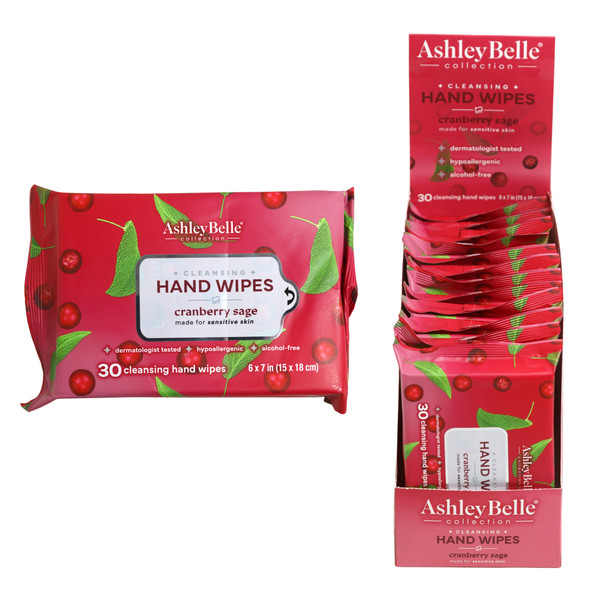 HAND WIPES 30CT SCENTED CRANBERRY SAGE ASHLEY BELLE