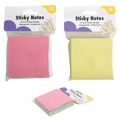 STICKY NOTES 3X3 200CT 2AST ALL YELLOW OR MULTICOLOR PASTEL PADS PBH