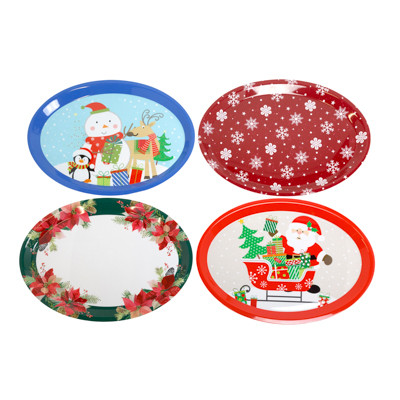 PLATTER OVAL 18.5IN PLASTIC 4AST CHRISTMAS PRINTS UPC LABEL