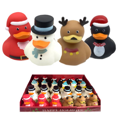 DUCK CHRISTMAS NOVELTY PVC 4AST APROX 3X3.4X2.9IN/24PC PDQ