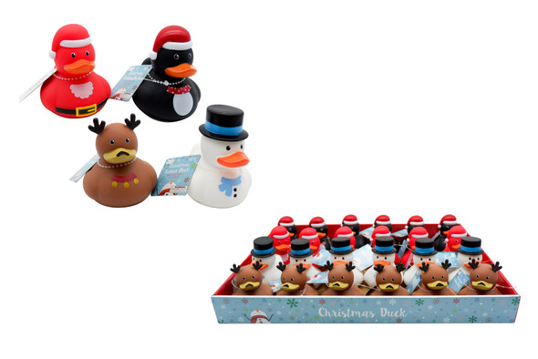 DUCK CHRISTMAS NOVELTY PVC 4AST APROX 3X3.4X2.9IN/24PC PDQ