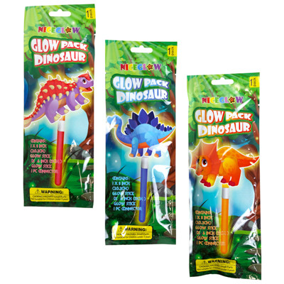 GLOW WAND DINOSAUR 3AST EA IN PRINTED BAG AGE 4+