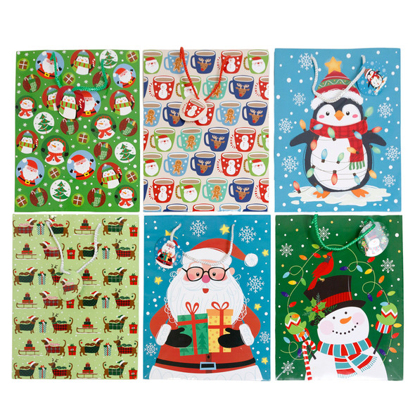 GIFT BAG PAPER LG CHRISTMAS 6AST IN 36PC PDQ 10.2x12.75x5IN MATTE FINISH