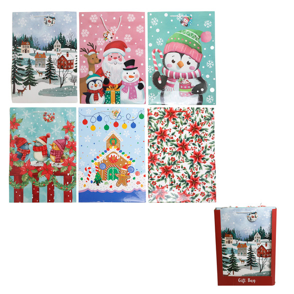 GIFT BAG PAPER XL CHRISTMAS 6AST IN 36PC PDQ