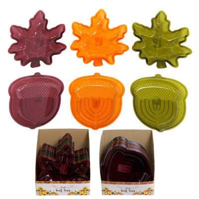 HARVEST LEAF/ACORN SHAPE DISH EA IN PDQ'S 12PC LEAF/24PC ACORN 3AST COLORS PLST UPC