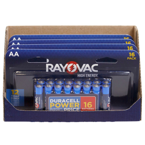 RAYOVAC 16PK AA HIGH ENERGY ALKALINE BATTERIES 4PC COUNTER DISPLAY RAYOVAC 16PK AA HIGH ENERGY ALKALINE BATTERIES 4PC COUNTER DISPLAY