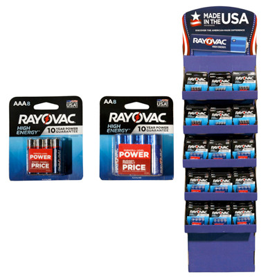 RAYOVAC 66PC FLOOR DISPLAY HIGH ENERGY BATTERIES 36-AA 8PK, 30-AAA 8PK  NO ONLINE SALES