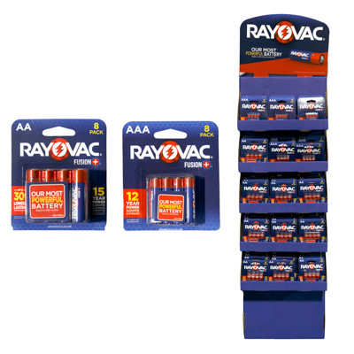 RAYOVAC 60PC FLOOR DISPLAY FUSION BATTERIES 40-AA 8PK, 20-AAA 8PK NO ONLINE SALES