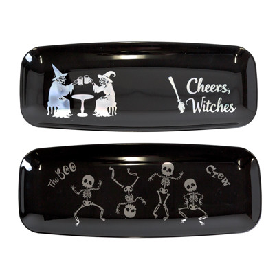 SERVING TRAY HALLOWEEN METALLIC LUX DECAL OBLONG 2AST 17.5X6.5IN