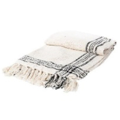 THROW BLANKET 50X60 PLAID WINDOWPANE IVORY