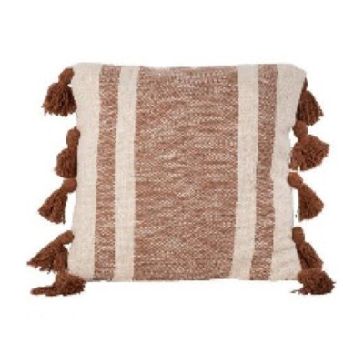 PILLOW 18X5X18 SQUARE TASSEL STRIPED ORANGE