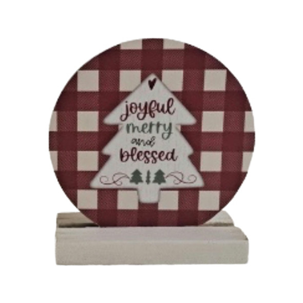 TABLETOP DECOR 3.5X1.5X4.25 ROUND JOYFUL MERRY & BLESSED