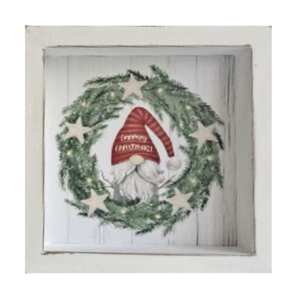 BOX SIGN 8X8 GNOMEY STAR WREATH