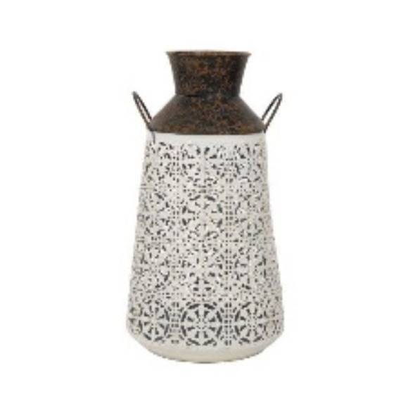 VASE 7X7X13 SNOWFLAKES METAL WHITE