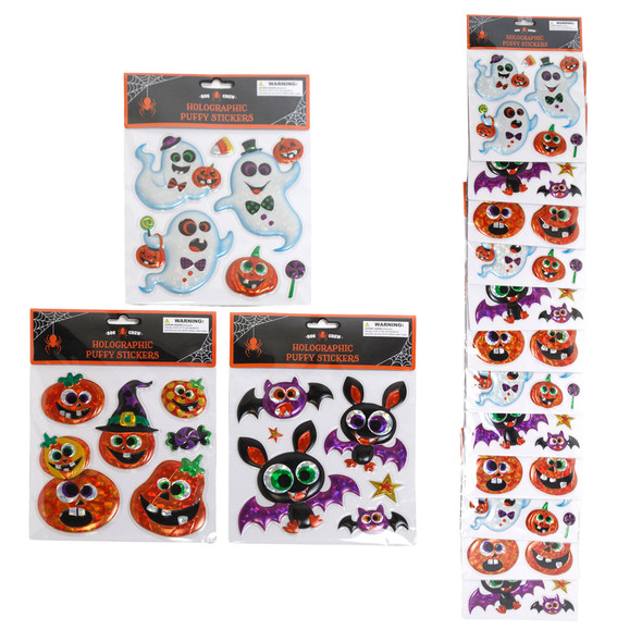 STICKER HOLOGRAPHIC PUFFY 3AST GHOSTS/PUMPKINS/BATS 12PC MDSGSTRIP INCLUDED/NOT PRELOADED
