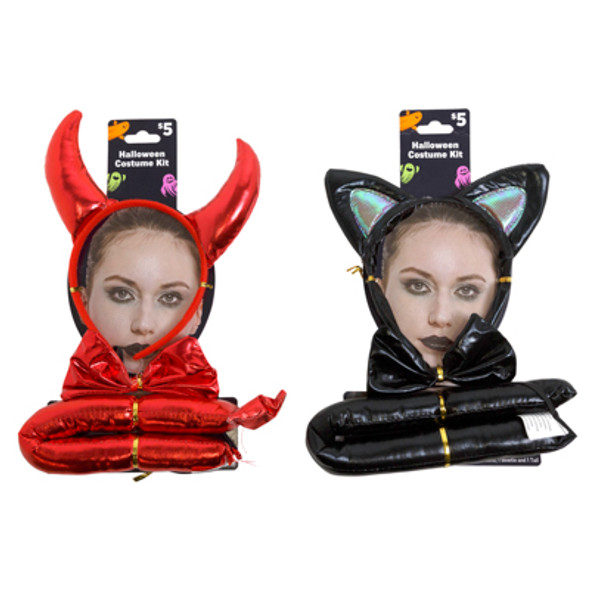 COSTUME KIT ADULT DEVIL/BLACK CAT 3PC HEADBAND/TAIL/BOW TIE/FACE W/TCD