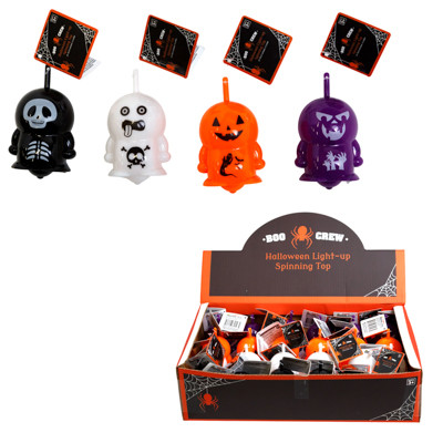 SPINNING TOP LIGHT UP HALLOWEEN CHARACTER 4ASST IN 24PC PDQ/EA W/HT