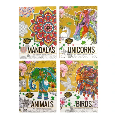 COLORING BOOK ADULT ART THERAPY WITH METALLIC INC! 32 PG 4 ASSORTED IN COUNTER DISPLAY