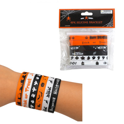 BRACELET SILICONE HALLOWEEN 6PK 3CLRS/2 DESIGNS PERPK OPP/HDR