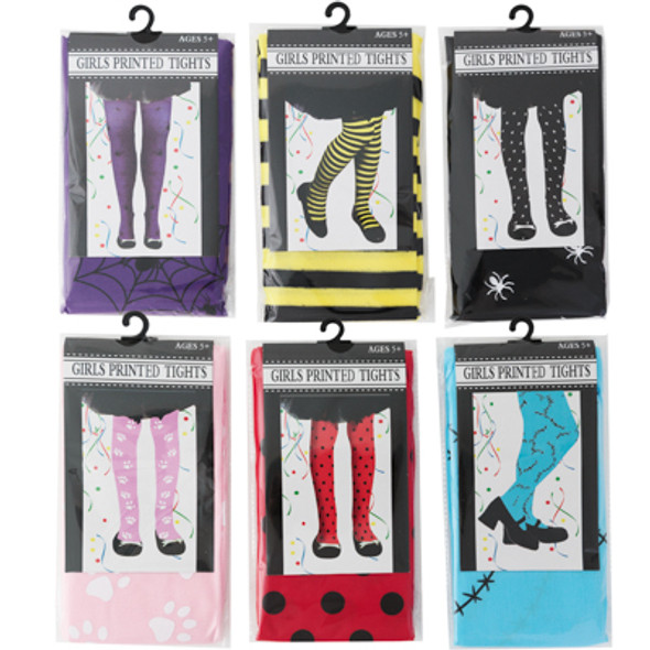 TIGHTS GIRLS PRINTED 6AST AGE 5+ OPPBAG/INSERT W/HANGER