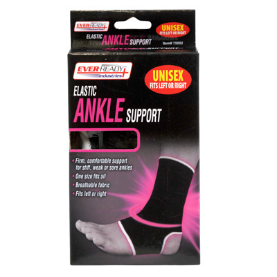 ANKLE SUPPORT ELASTIC FITS LEFT OR RIGHT ONE SIZE FITS ALL UNISEX EVERREADY BOXED PEGGABLE