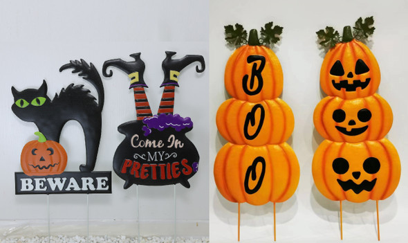 YARD STAKE METAL HALLOWEEN 4AST 23-25IN UPC LAB