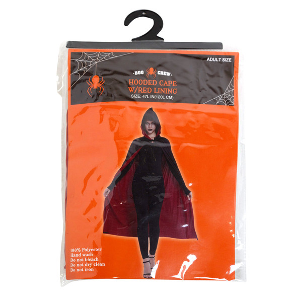CAPE BLACK HOODED W/RED LINING ADULT SIZE PVC BAG W/HANGER