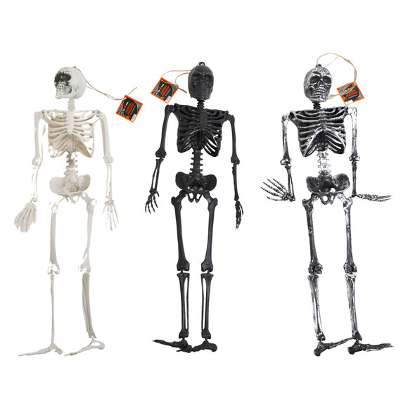 SKELETON HANGING DECOR 24IN 12 NATURAL/3 EA BLACK& ANTIQUE SILVER TWINE/HANGING HDR