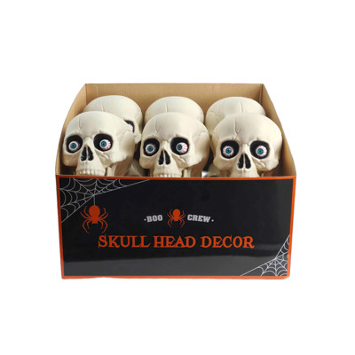 SKULL HEAD W/ALIVE LOOKING EYES 6.3x7.87x6.46IN BONE COLOR IN 12PC PDQ/HT