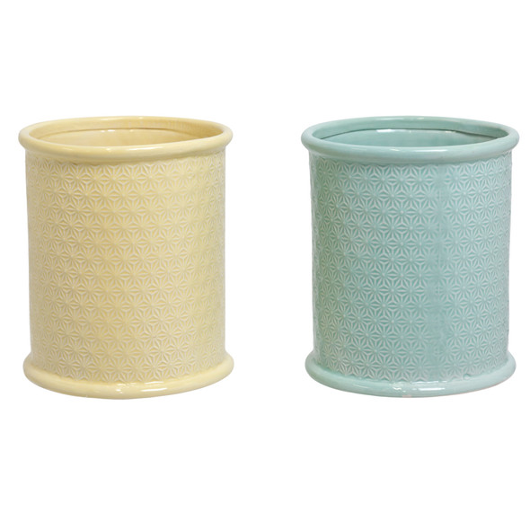 UTENSIL CROCK 7IN 3 RANDOM AST EMBOSSED CERAMIC PINK/BLUE/YELLOW