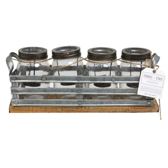 T-LITE & HOLDER TRAY 16IN  5PC SET GLASS GALVANIZED