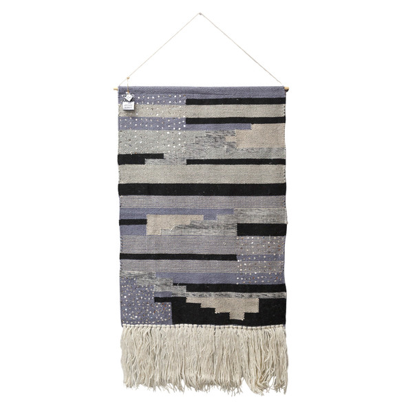 WALL HANGING TAPESTRY 30X50 BLUE SEQUINS WOVEN THE ARTISAN MARKET 60%WOOL/40%COTTON