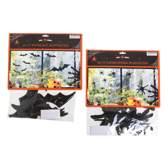 HALLOWEEN BLACK BAT OR SPIDER PAPER WALL DECORATION DIECUTS 30PK/HLWN PBH/INSERT