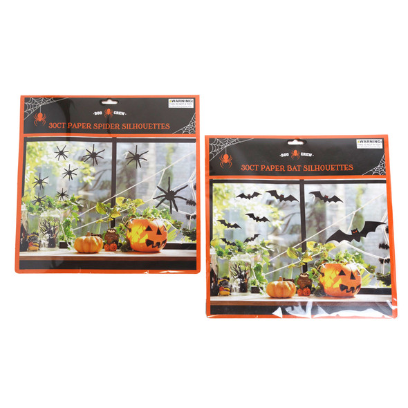 HALLOWEEN BLACK BAT OR SPIDER PAPER WALL DECORATION DIECUTS 30PK/HLWN PBH/INSERT