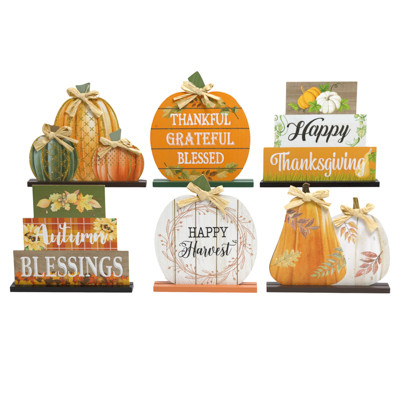 TABLE DECOR HARVEST MDF STANDING PLAQUES ON BASE 6AST HV/COMPLY LABEL