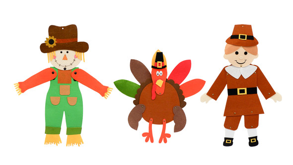 CUTOUT JOINTED FELT HARVEST PILGRIM/SCARECROW/TURKEY APROX 19.75IN EA/HARV HT
