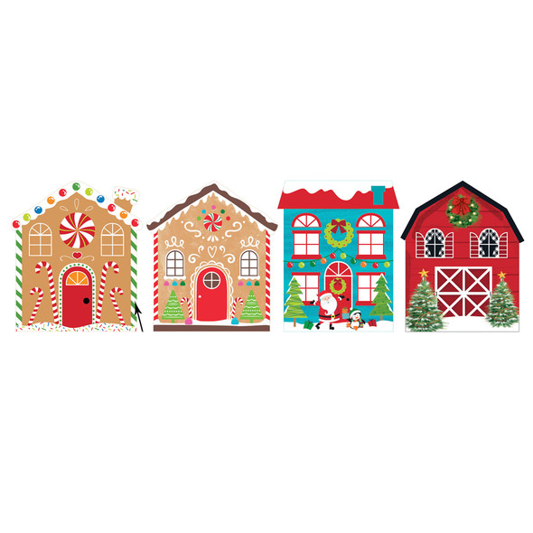 GIFT BAG LARGE CHRISTMAS HOUSES 4AST 10X12.5X5IN W/RIBBON HANDLE UPC LABEL