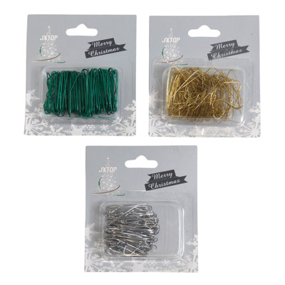 ORNAMENT HOOKS 100CT 1.5IN SILVER/GOLD/GREEN ON 12PC DISPLAY STRIP/PB SLEEVE