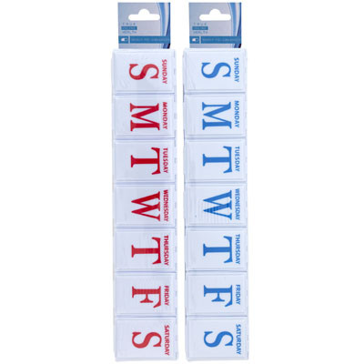PILL ORGANIZER JUMBO WEEKLY RED/BLUE PRINT PEGGABLE HDR