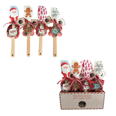 SPATULA SILICONE W/XMAS PRINTS 4AST W/BONUS COOKIE CUTTER S/S IN 12PC PDQ/HANGTAG