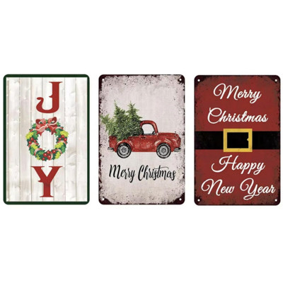 WALL PLAQUE CHRISTMAS TIN 8X10IN 3AST W/LABEL IN 24PC PDQ